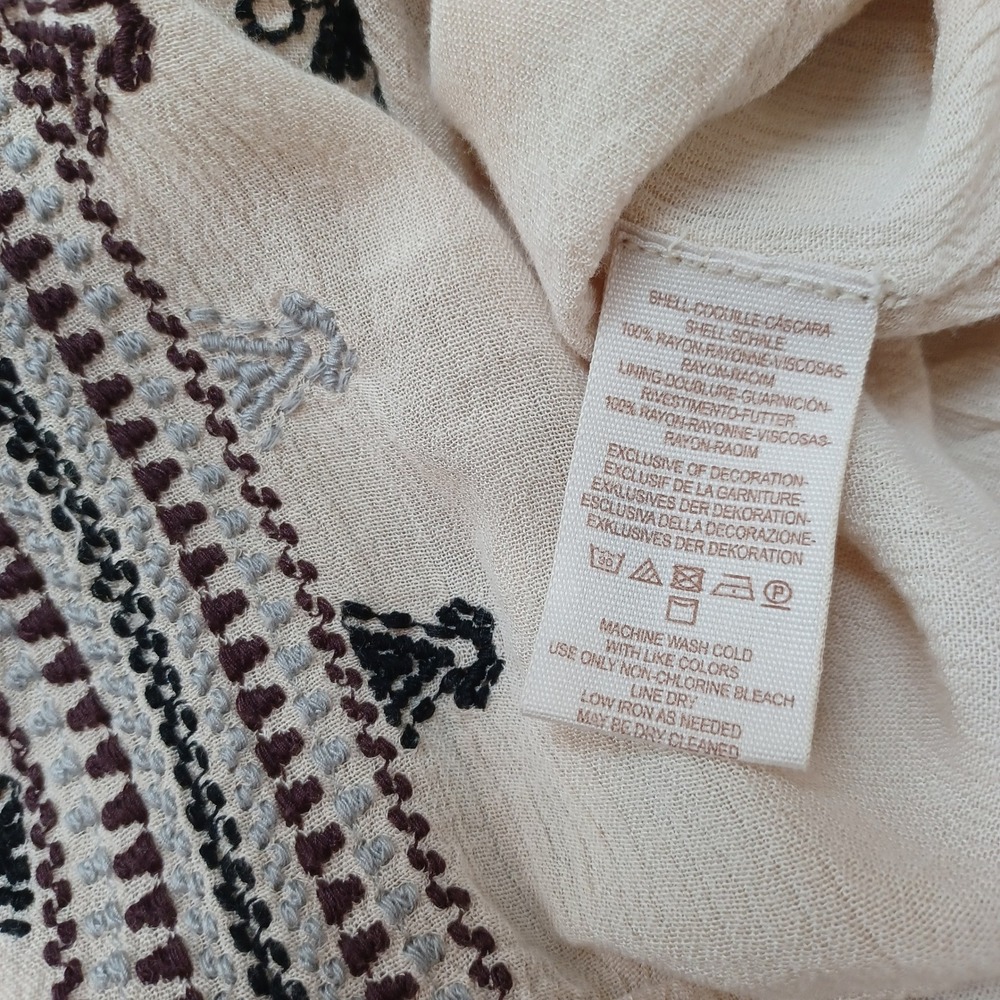 Free People Embroidered Gauze Mini Dress Cream Boho V-Neck Long Sleeve Womens M - Picture 13 of 14